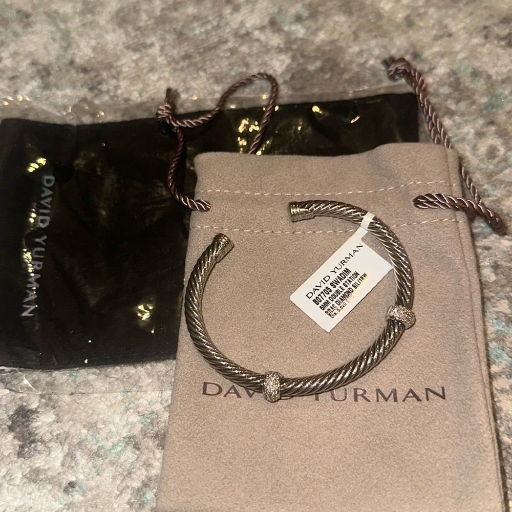 David Yurman 5mm Double Station Pavé Diamond Bracelet in Silver/18K White Gold